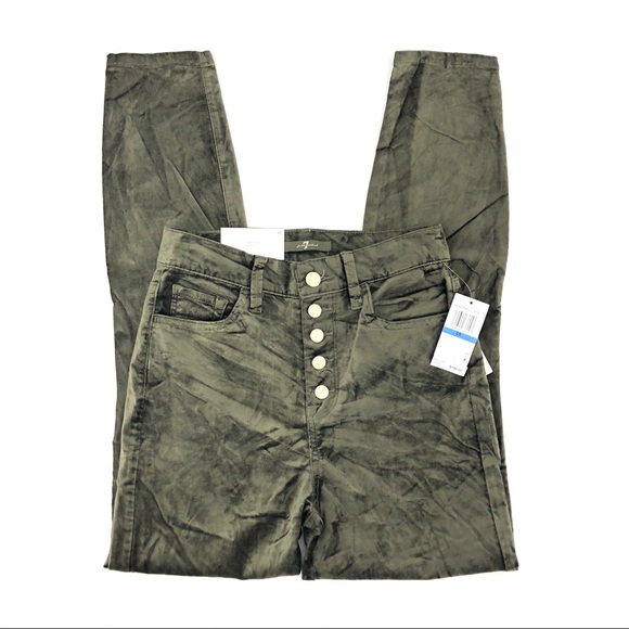 7FAM Green Fatigue High Waist Velvet Ankle Skinny - Picture 2 of 8